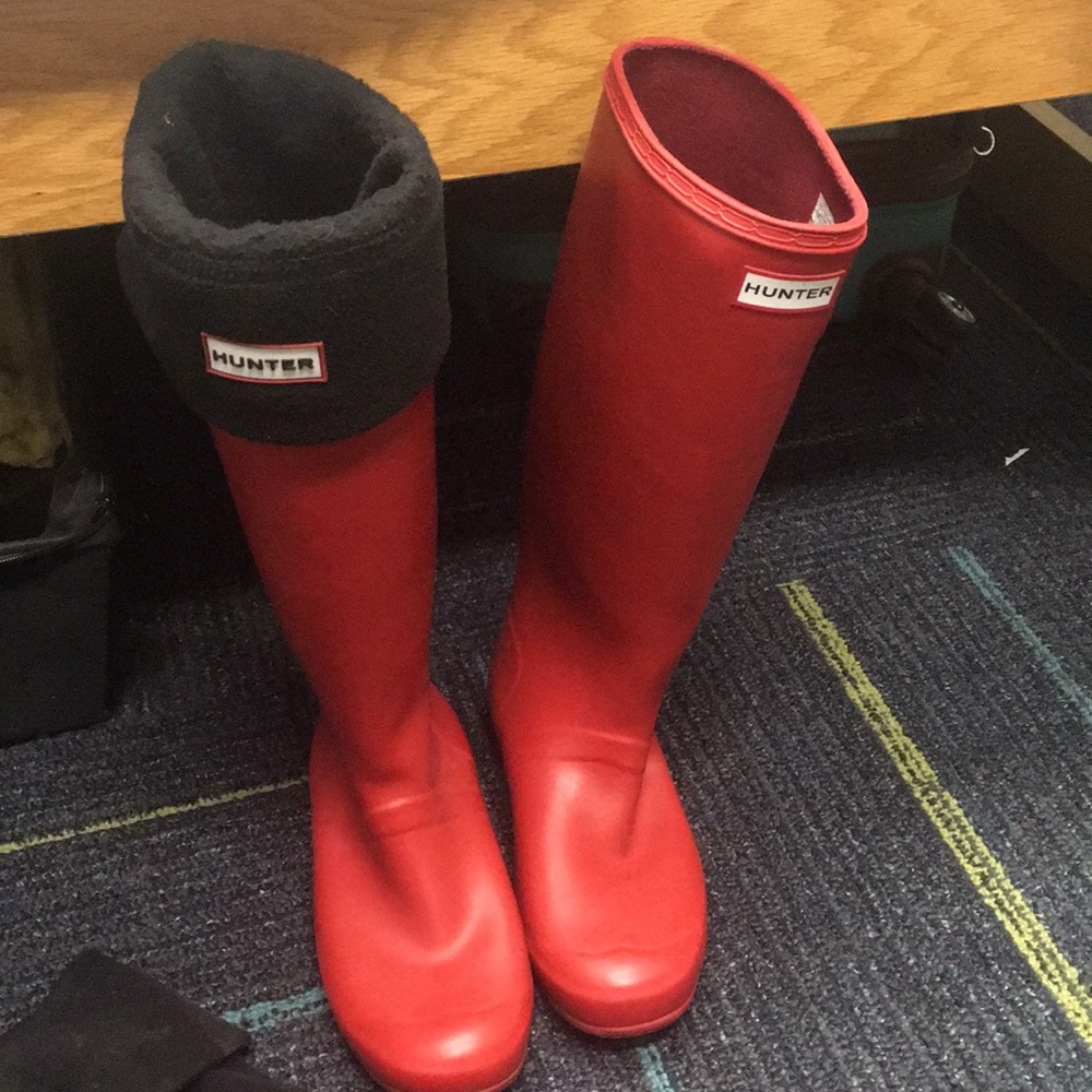 Red hunter boots and boot socks